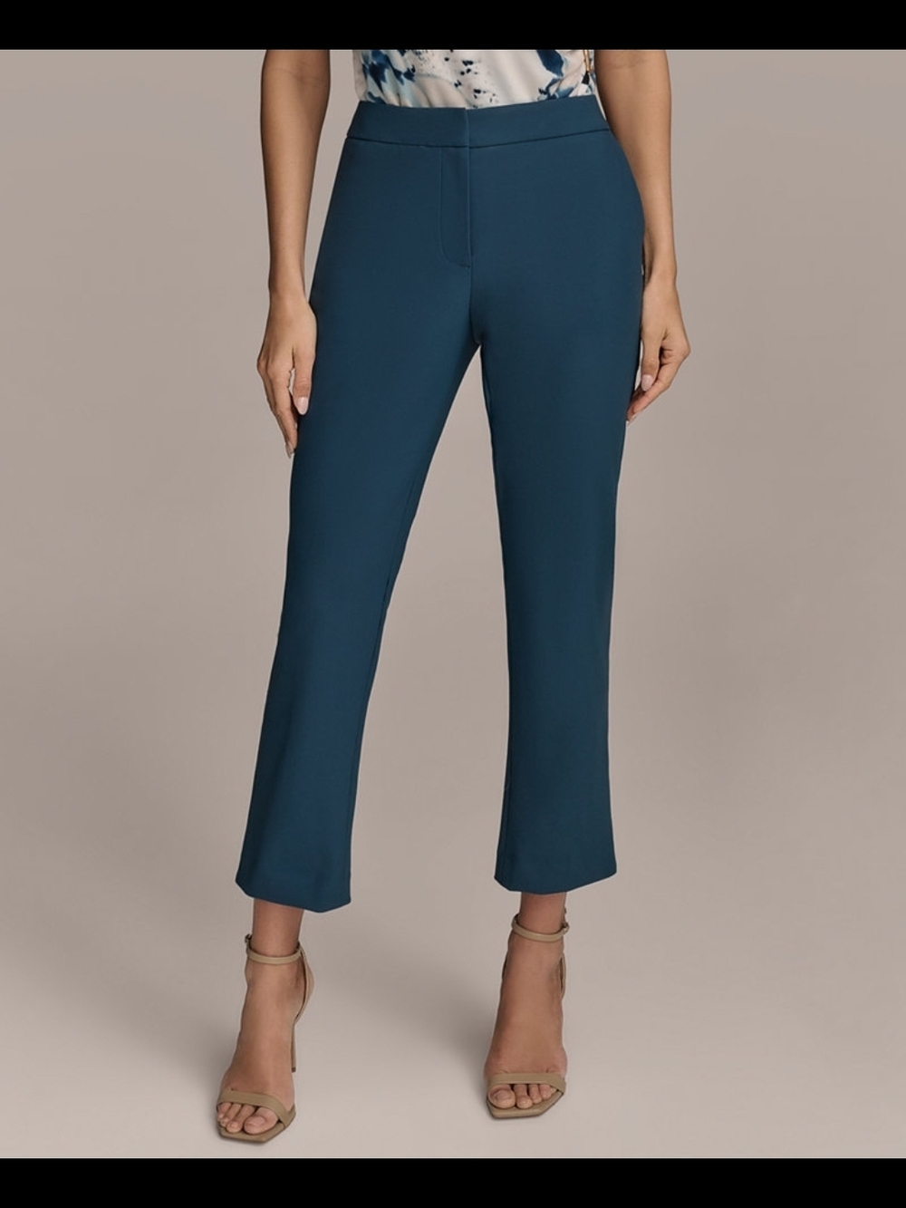 Donna Karan Teal Cropped Straight-Leg Trousers Petite Slim-Leg Ankle Pants